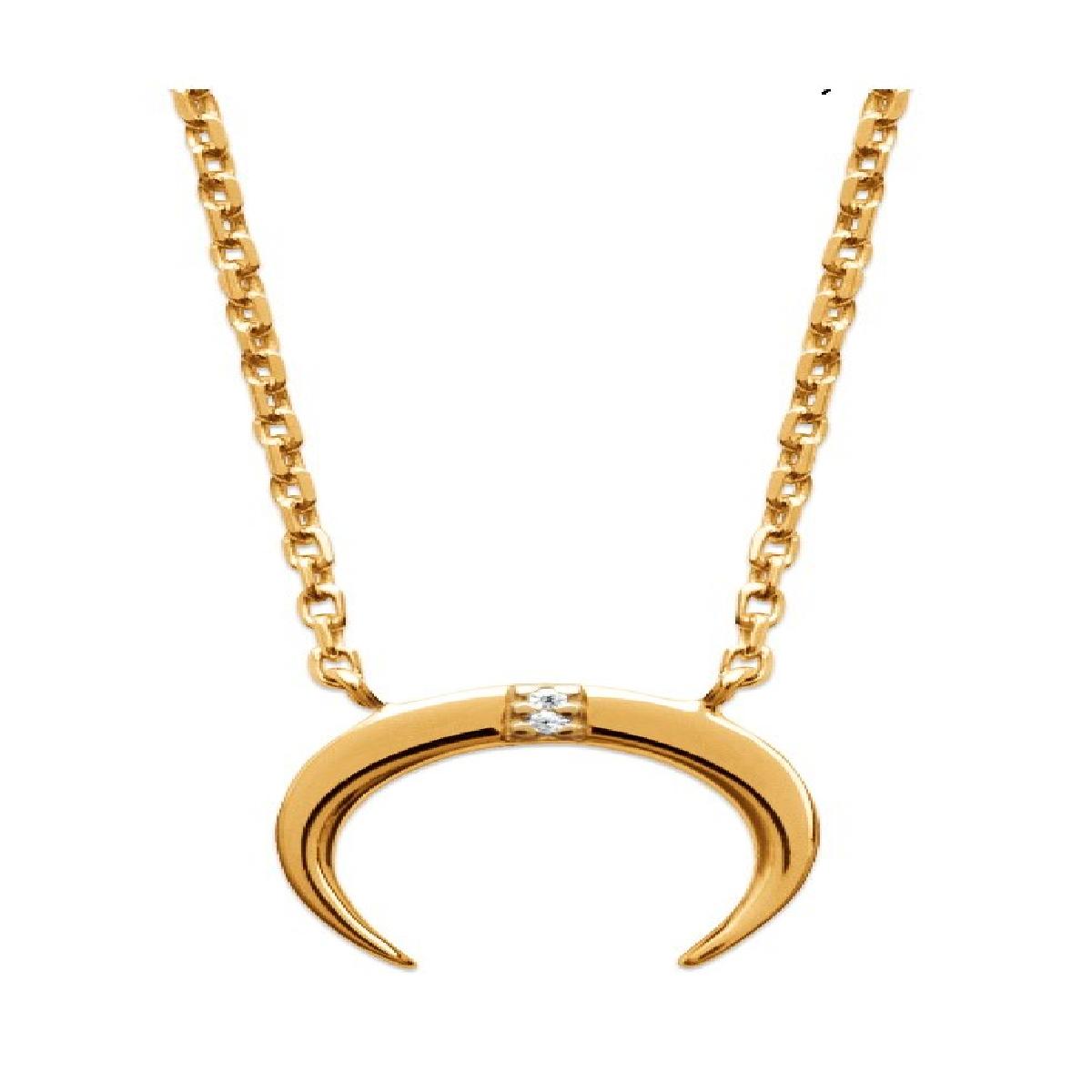 Collier Croissant de Lune Oxyde de Zirconium Finement Serti – Plaqué Or Jaune 3 Microns