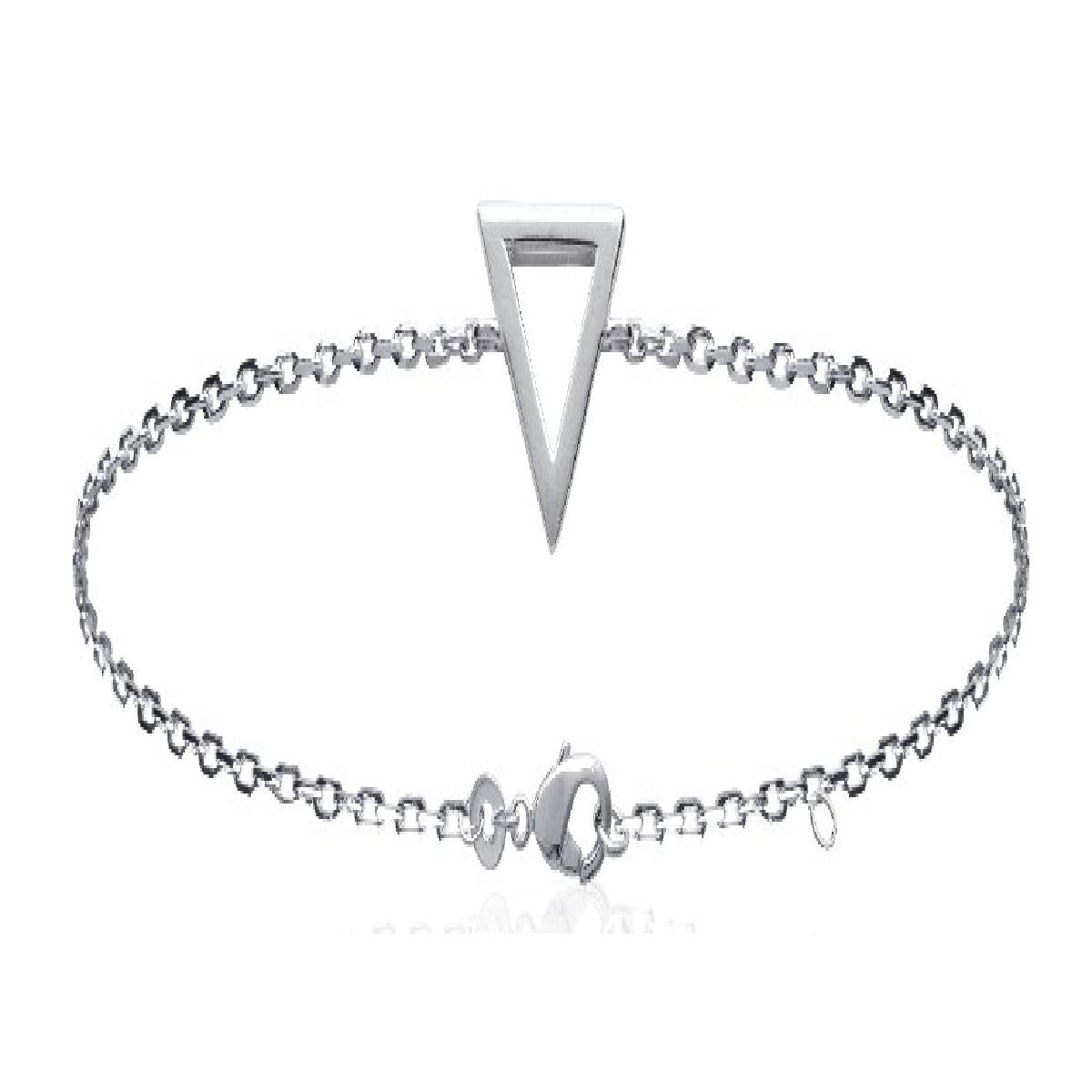 Bracelet Souple Triangle Gravé Délicat Maille Forçat Longueur 18 Cm – Argent Rhodié 925