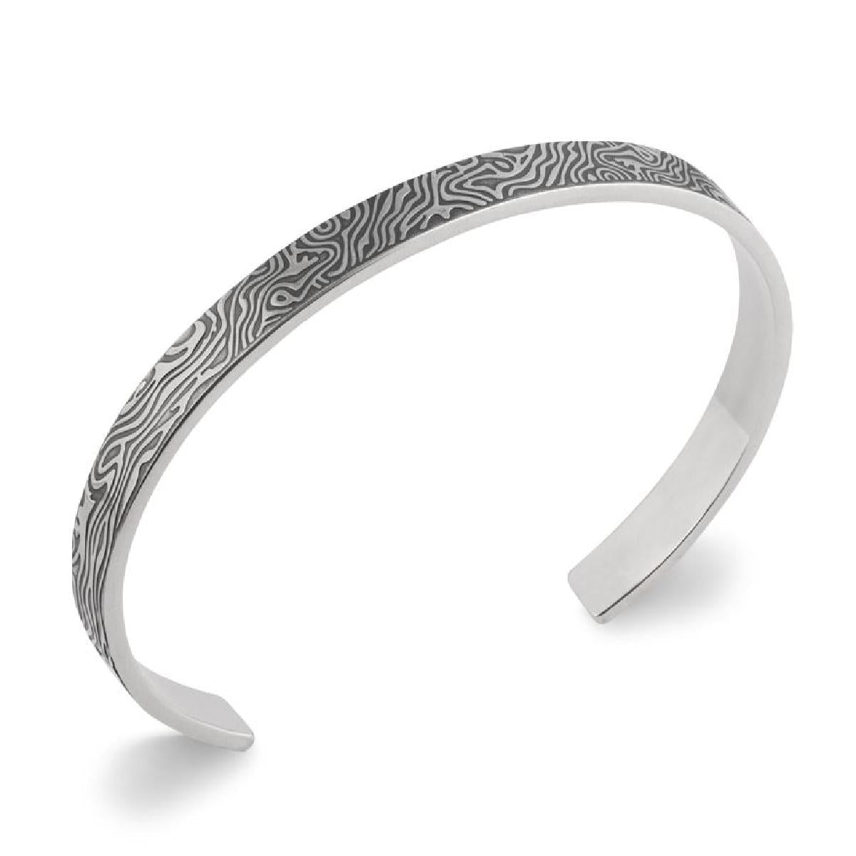 Bracelet jonc AG925 Gravé Motifs Géométriques Et Grainés – Argent Rhodié 925/1000