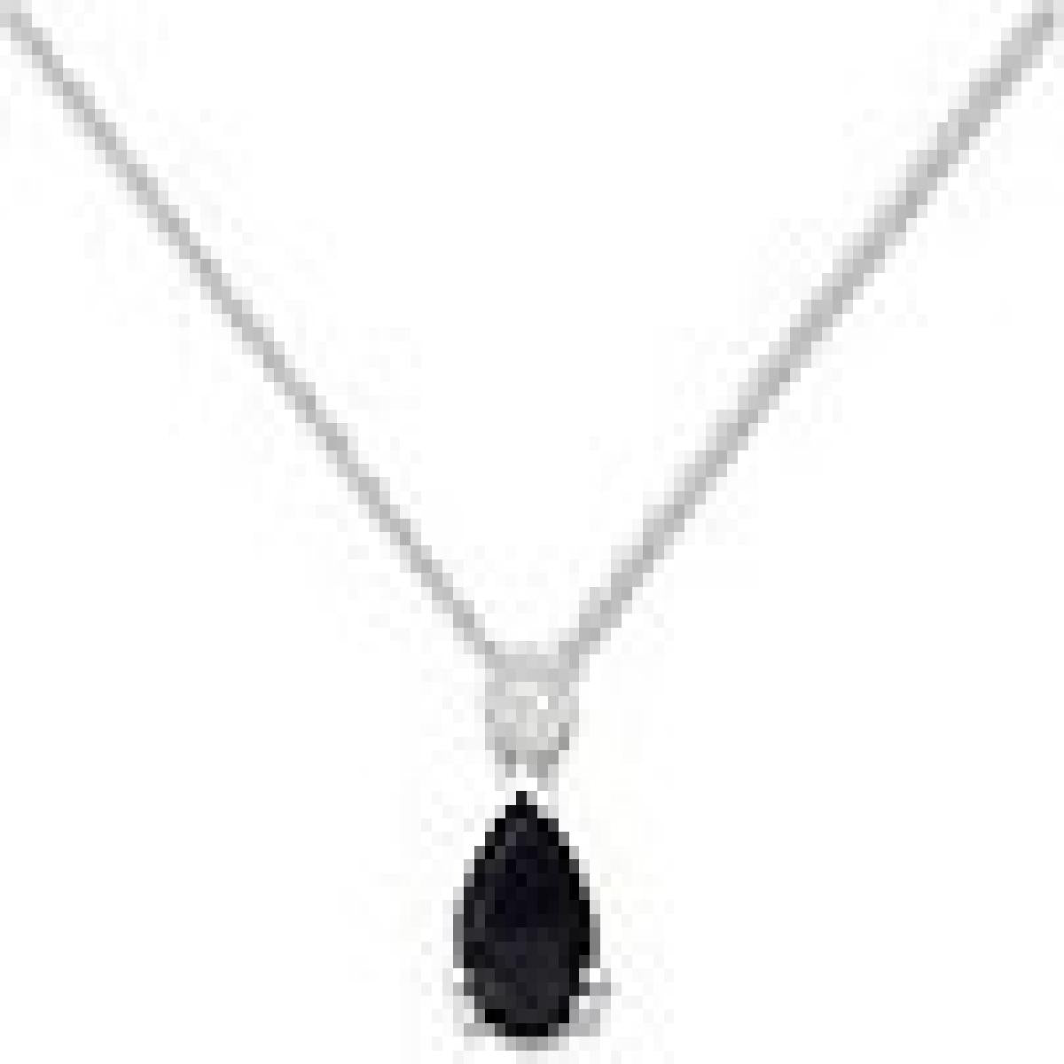 Collier AU375 Saphir Bleu Profond Poire Diamant Sertie Clos Polissage Brillant – Or Blanc 375/1000