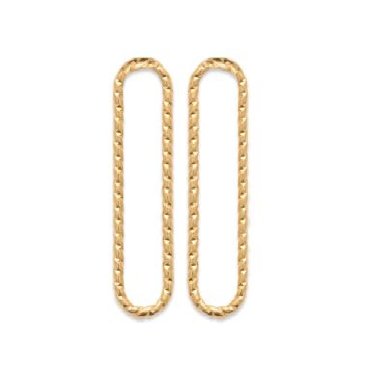 Boucles D'Oreilles Pendantes Ovale Allongé Facetté Gravé – Plaqué Or Jaune 750/1000