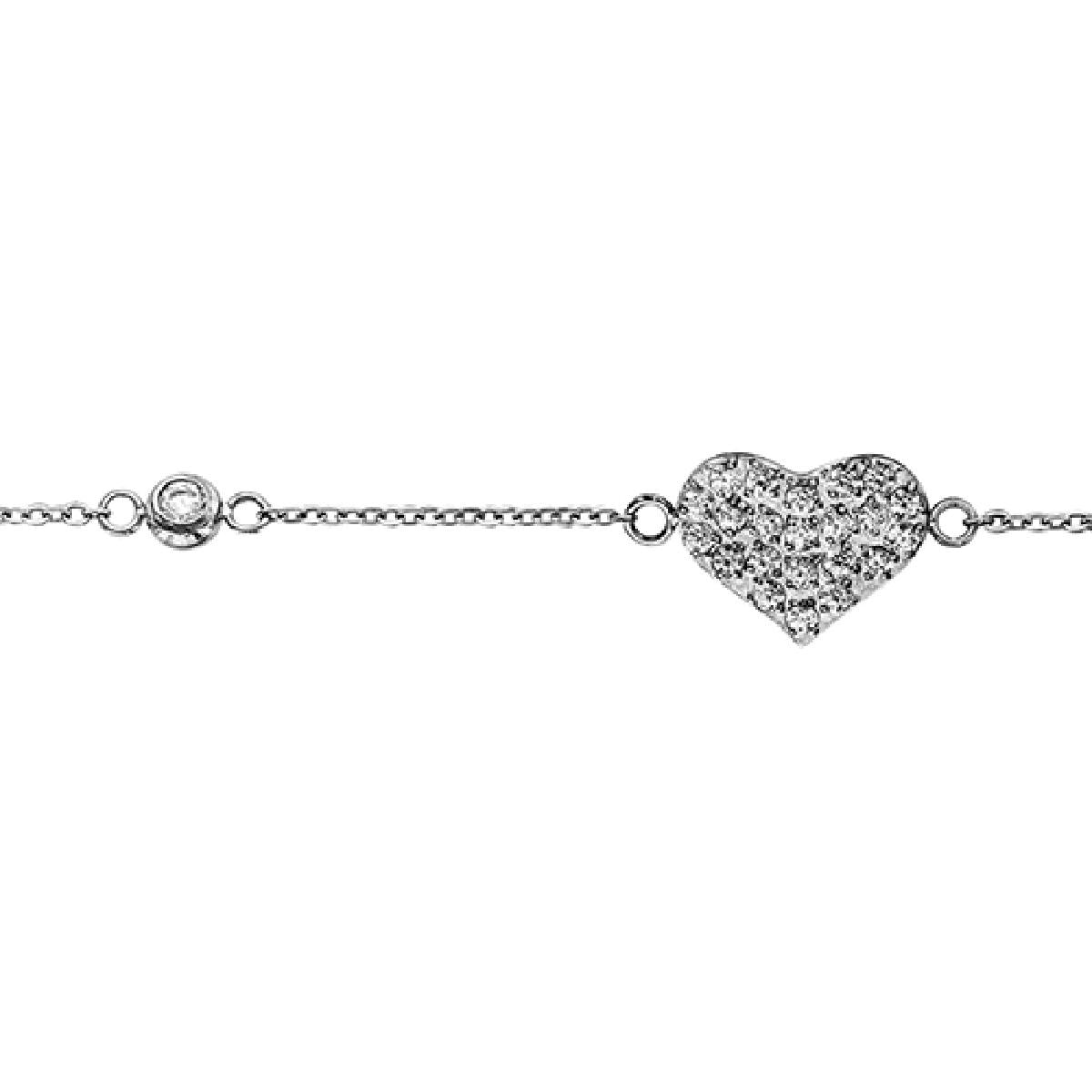 Bracelet Cœur Serti Oxydes De Zirconium – Acier Gris Longueur 16 Cm Avec Chaîne Prolongatrice De 2 Cm