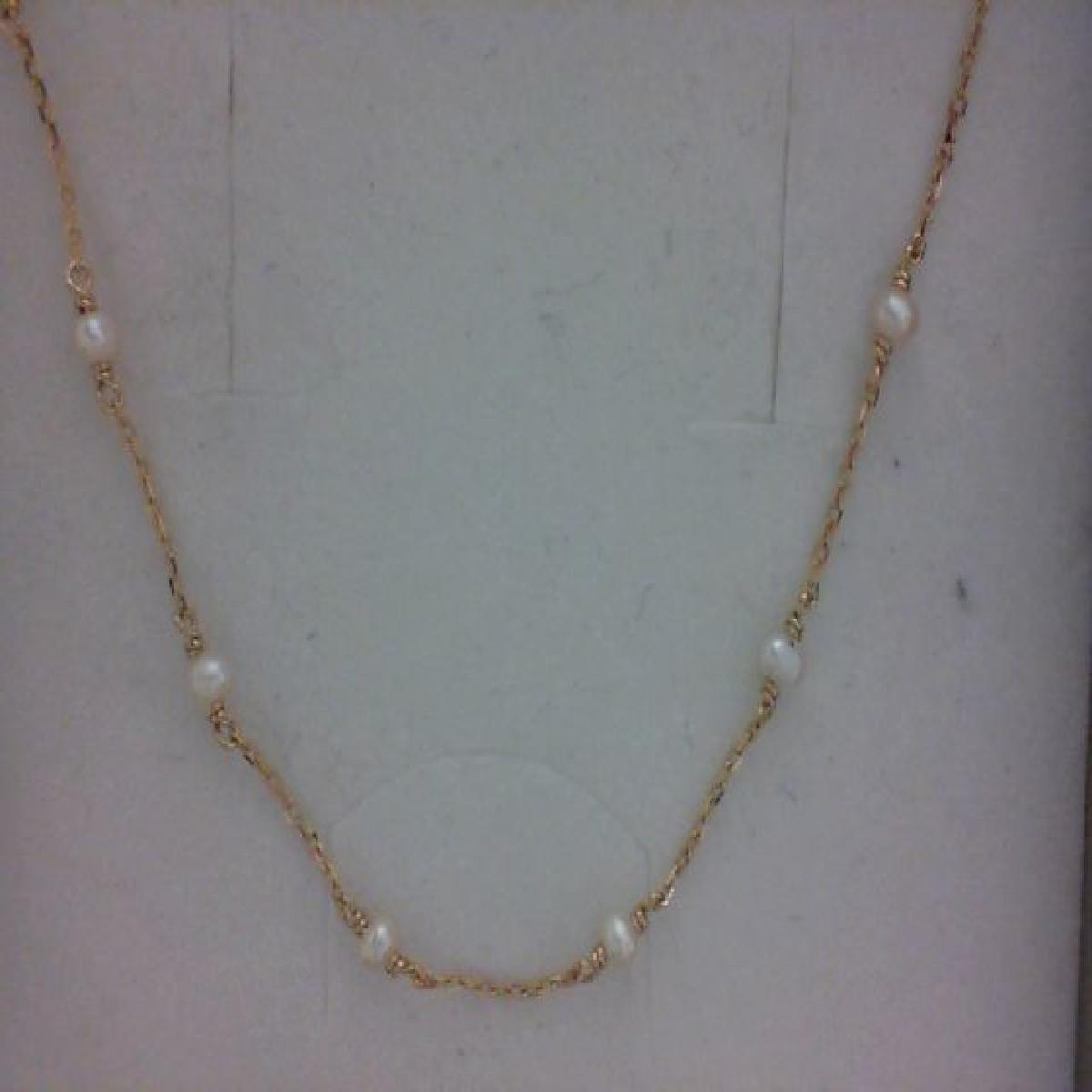 Collier Simple À Perles Blanches Aloïze Chaîne Fine Ajustable – Or Jaune 9 Carats