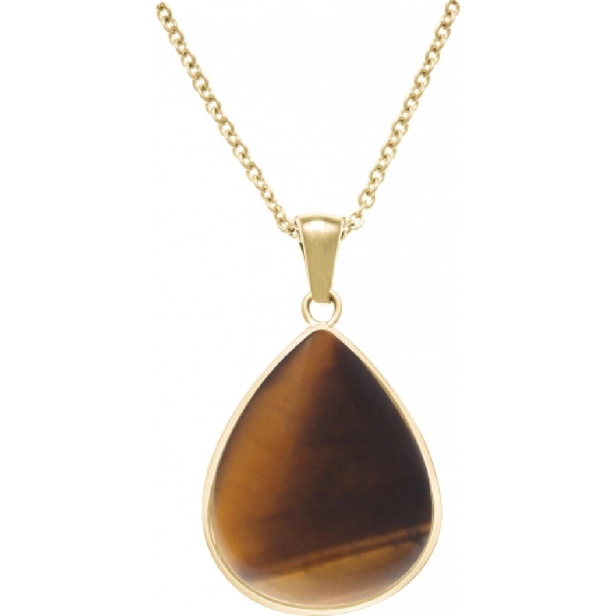 Collier Pendentif Goutte Oeil de Tigre Naturel Poli Facette Fine – Acier Inoxydable