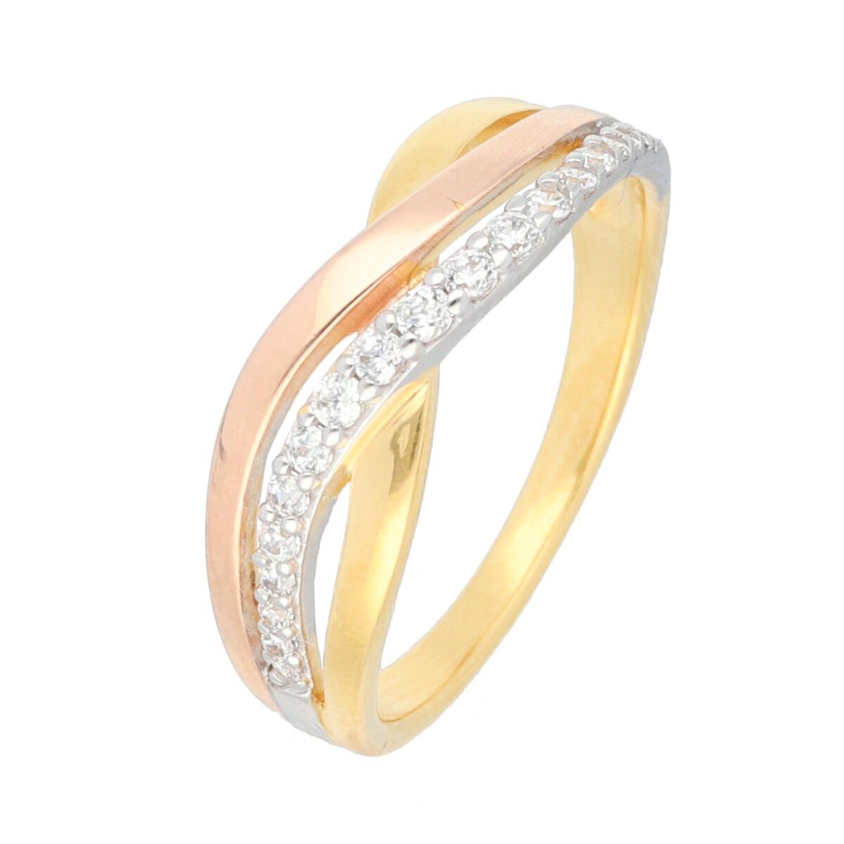 Bague Trois Bandes Croisées – Plaqué Or Jaune Et Rose Avec Oxydes De Zirconium Tailles 48 À 62