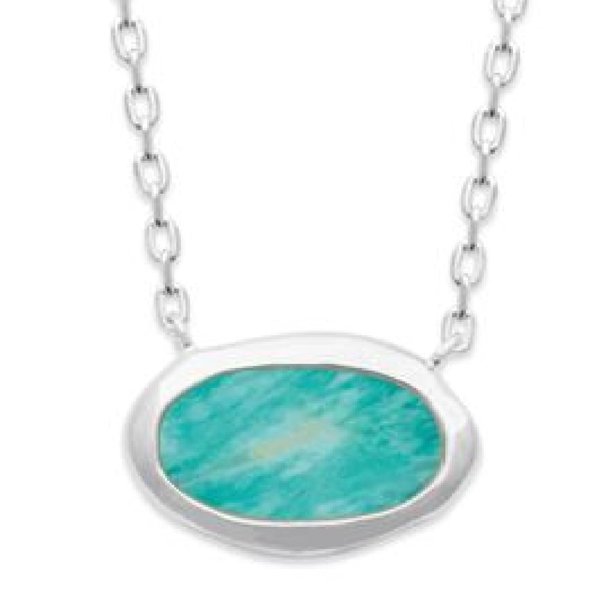 Collier AG925 – Argent Rhodié 925/1000 Avec Amazonite Ovale Longueur 45 Cm Maille Forçat