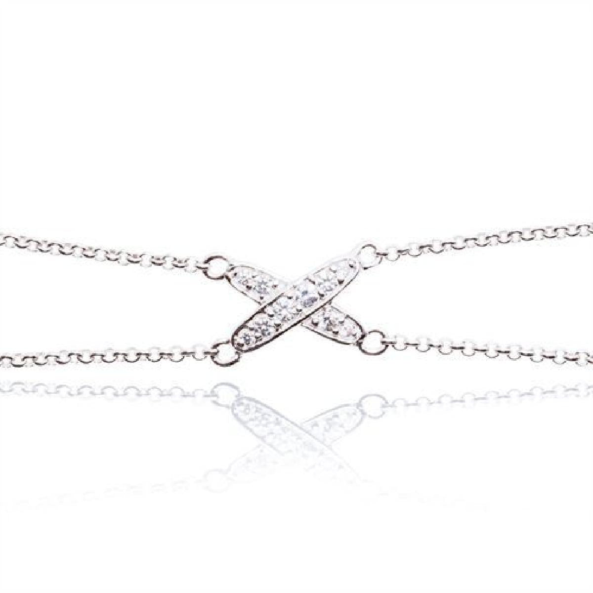 Bracelet Simple P. Blanches - Argent 925 et Zirconium, Finition Brossée, Diamètre Ajustable