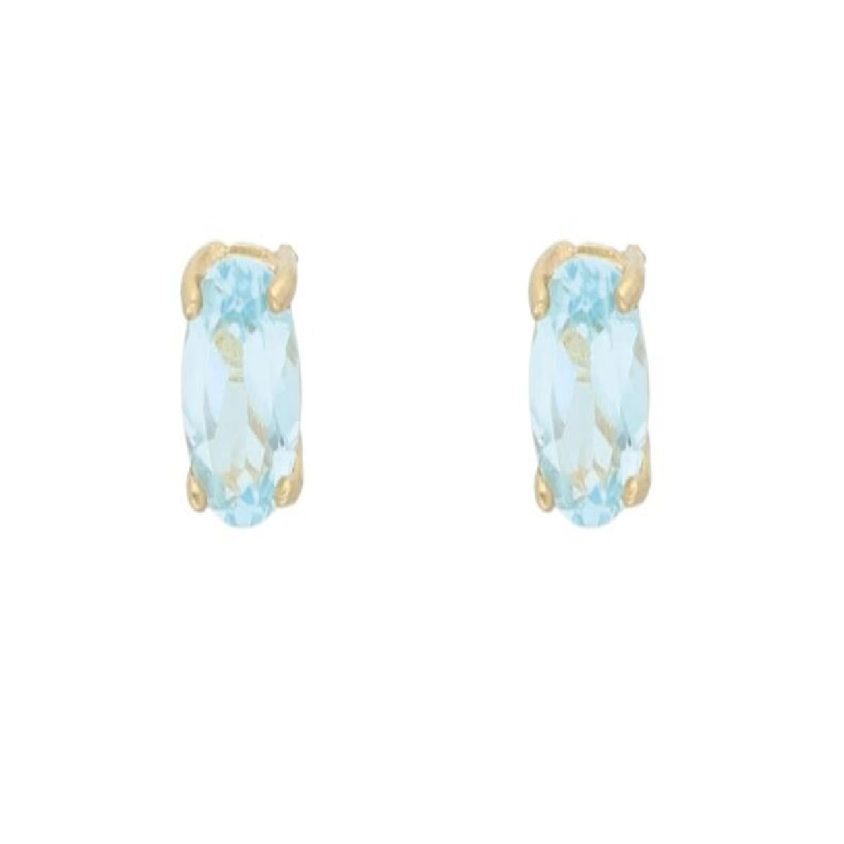 Boucles d'oreilles Puces AU375 - Or jaune 9 carats Topaze bleue sertie à griffes