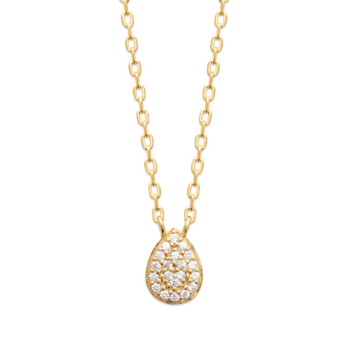 Collier Goutte Pendante Sertie D'Oxydes Brillants – Or Jaune Plaqué Trois Microns