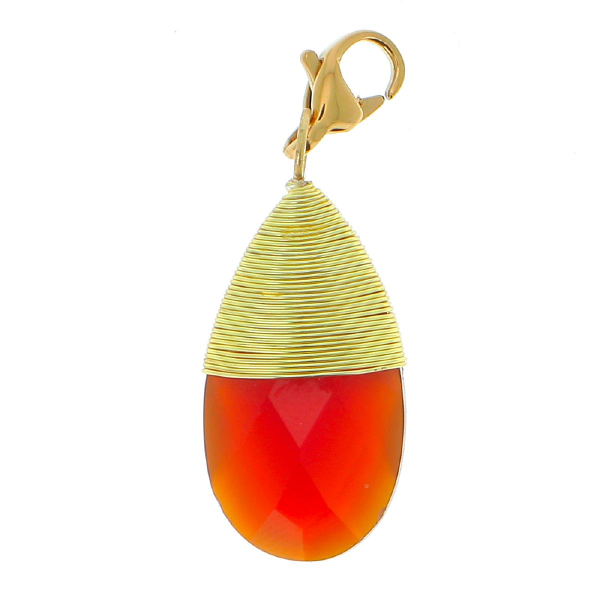 Pendentif Goutte Cornaline – Acier Doré, Fermoir Mousqueton, Dimensions 23 mm x 12 mm
