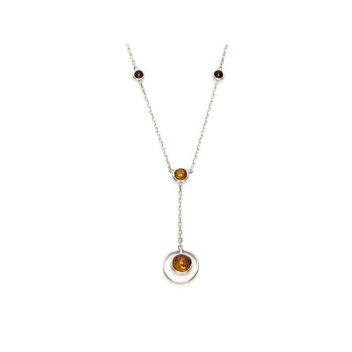 Collier Simple +P. Couleur Ambre Irisée et Motif Gravé Discret Finition Satinée – Argent 925