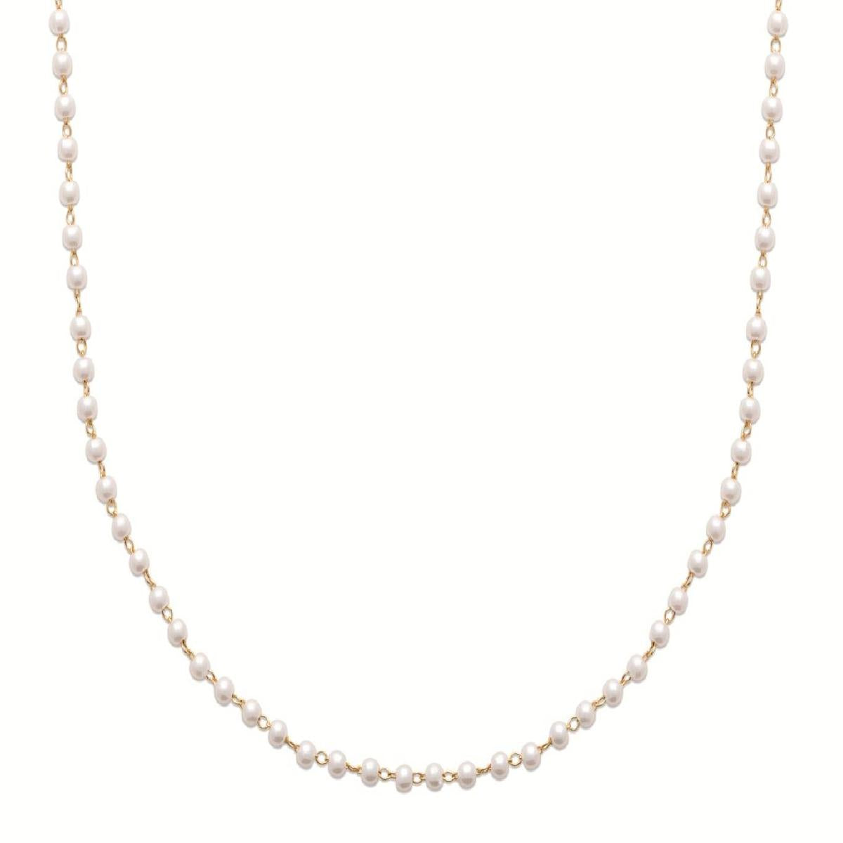 Collier Simple P. Blanches Collection ALOÏZE Fil Rond Fin Gravé - Or Blanc 18 Carats
