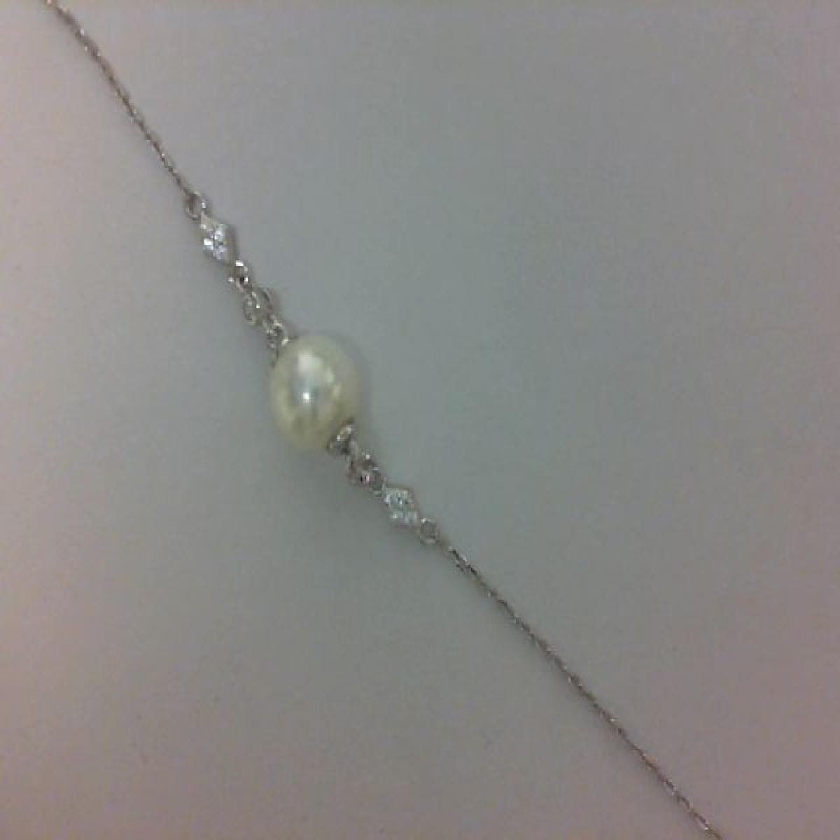 Bracelet en argent rhodié avec oxydes et perle de culture 8.5/9 mm