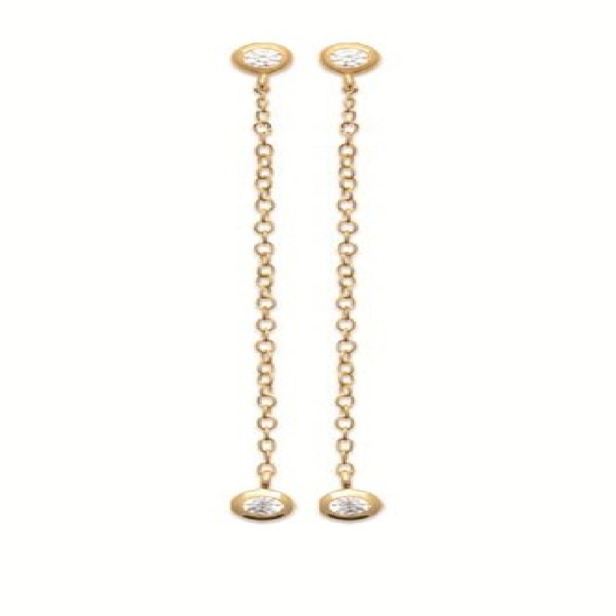 Boucles d'Oreilles Pendantes Oxyde de Zirconium Serti Clos – Or Jaune Plaqué 750/1000