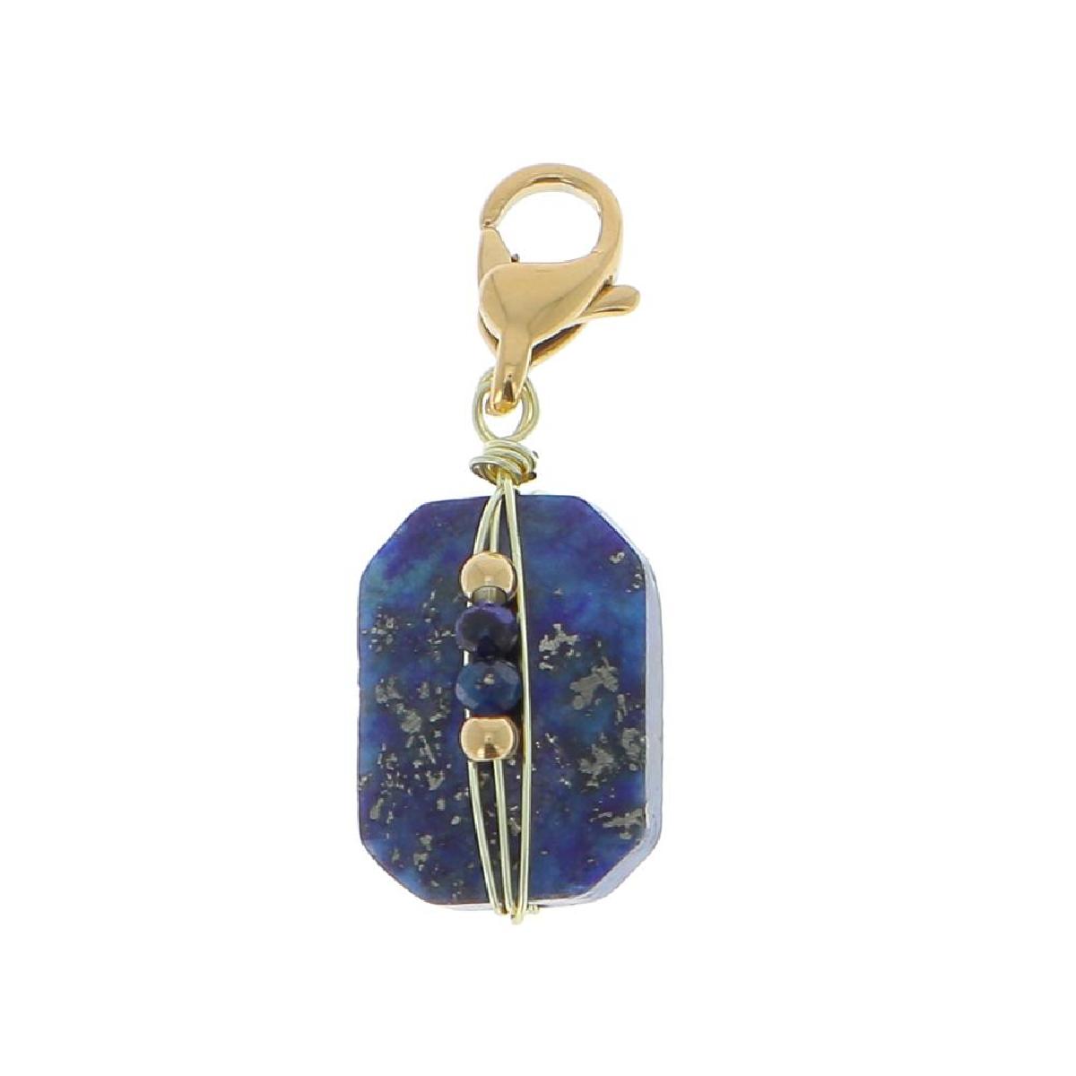 Pendentifs Rectangle Arrondi Lapis Lazuli Facetté Véritable Serti à Griffes - Acier Doré