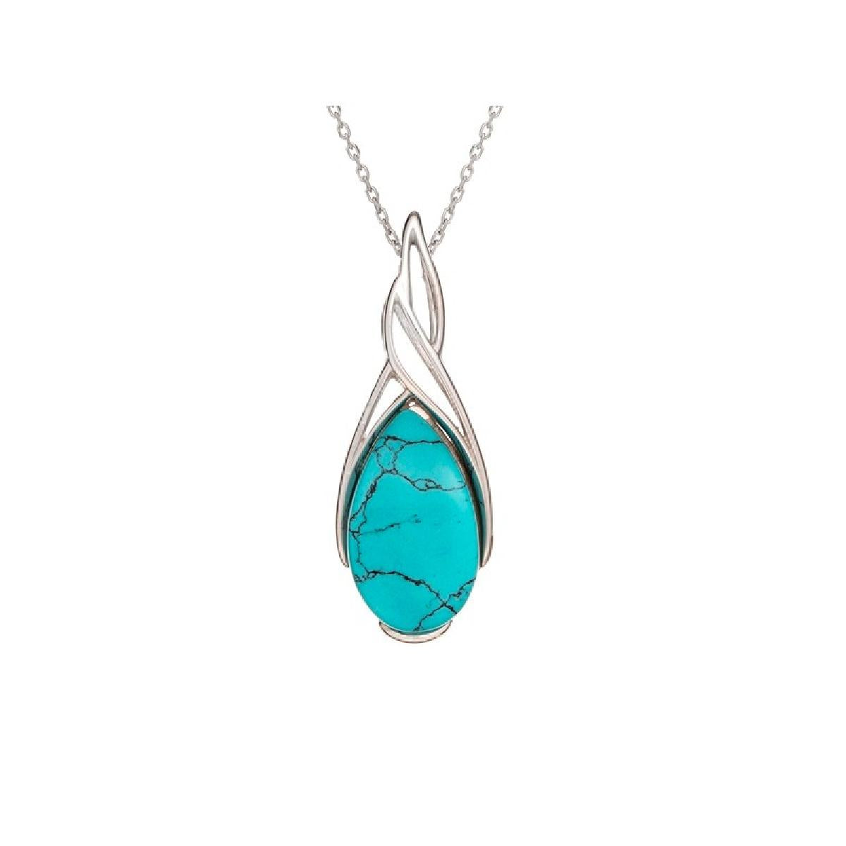 Collier en Argent Rhodié 925/1000e avec Pendentif en Turquoise Reconstituée