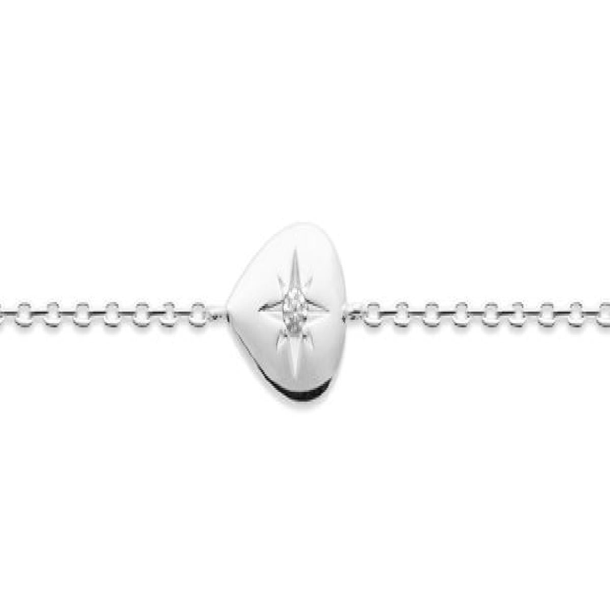 Bracelet Goutte Horizontale Gravée Motif Étoile Sertie Oxyde de Zirconium Argent Rhodié 925