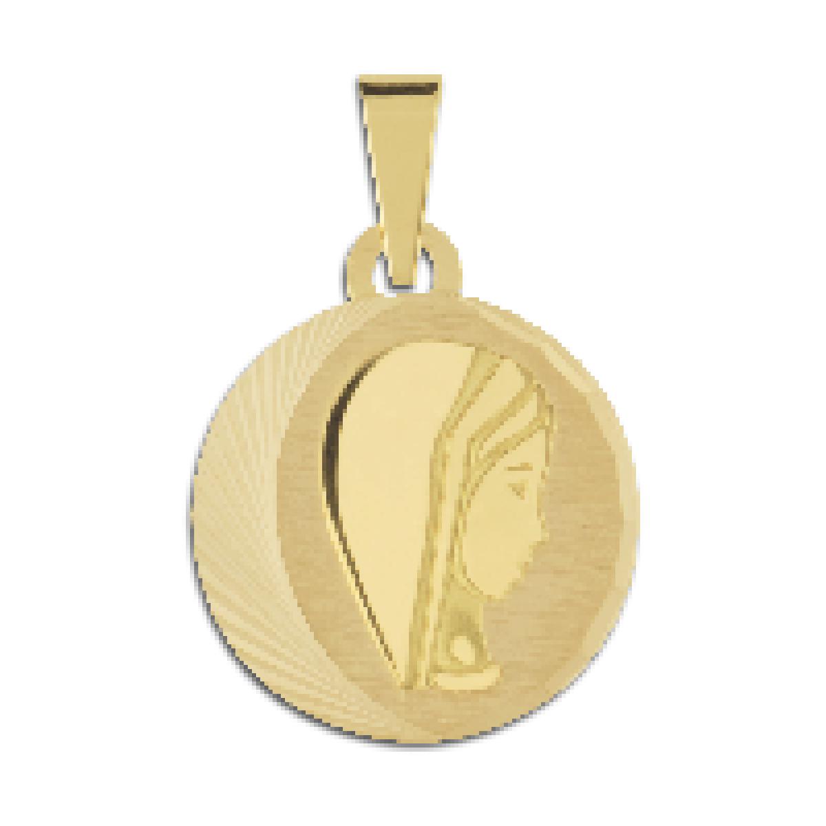 Pendentif Rond Vierge De Profil Lapidée Finition Satinée Artisanale – Or Jaune 375/1000