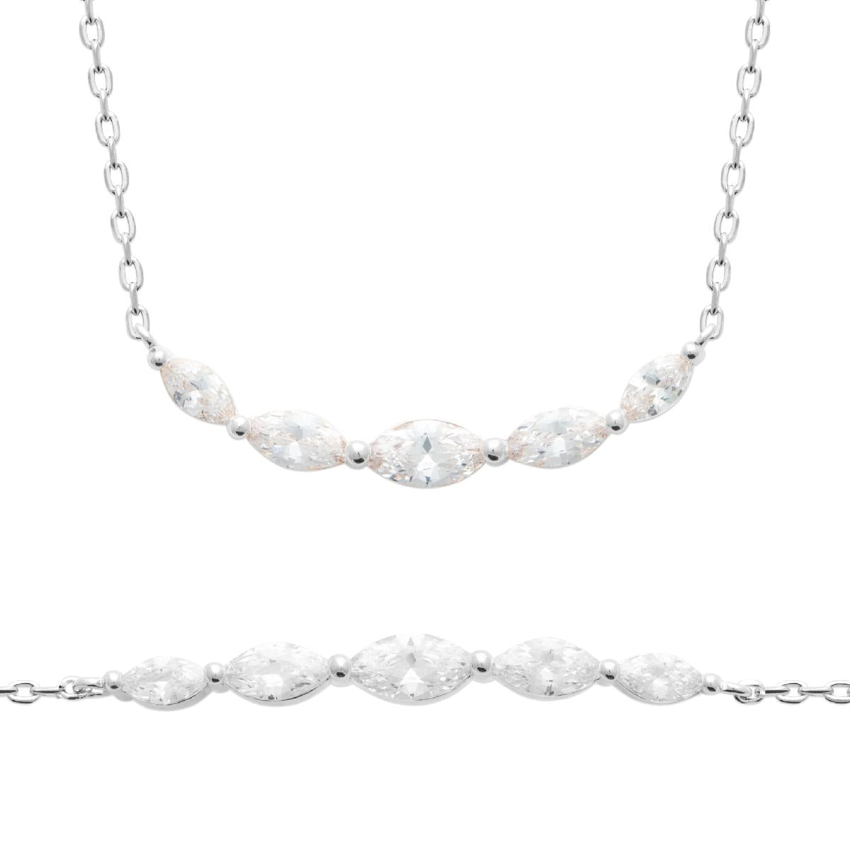 Collier Simple P Blanches Longue Ornement Fin Serti Or – Argent 925 et Zirconium