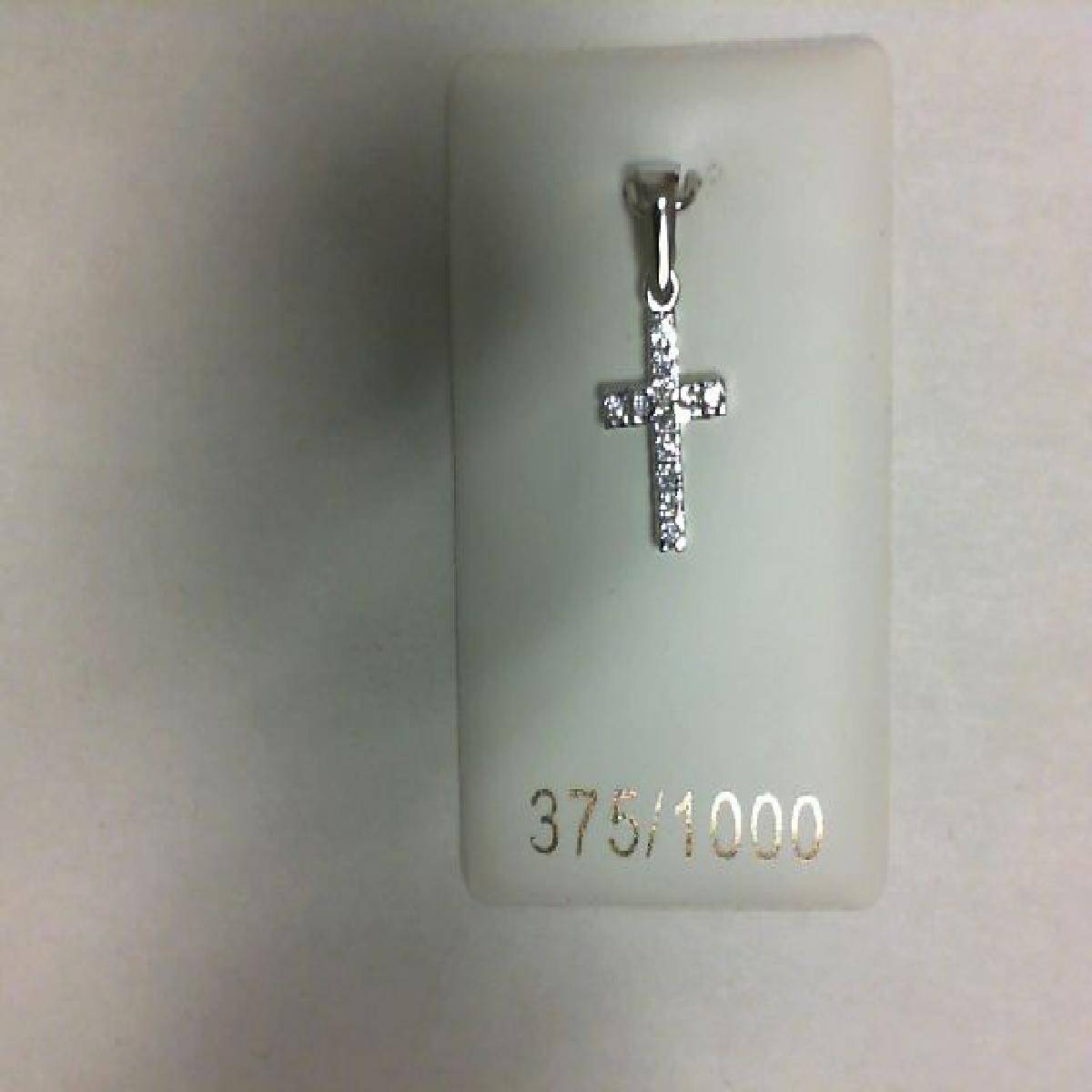 Croix en or blanc 375 pavée d'oxydes