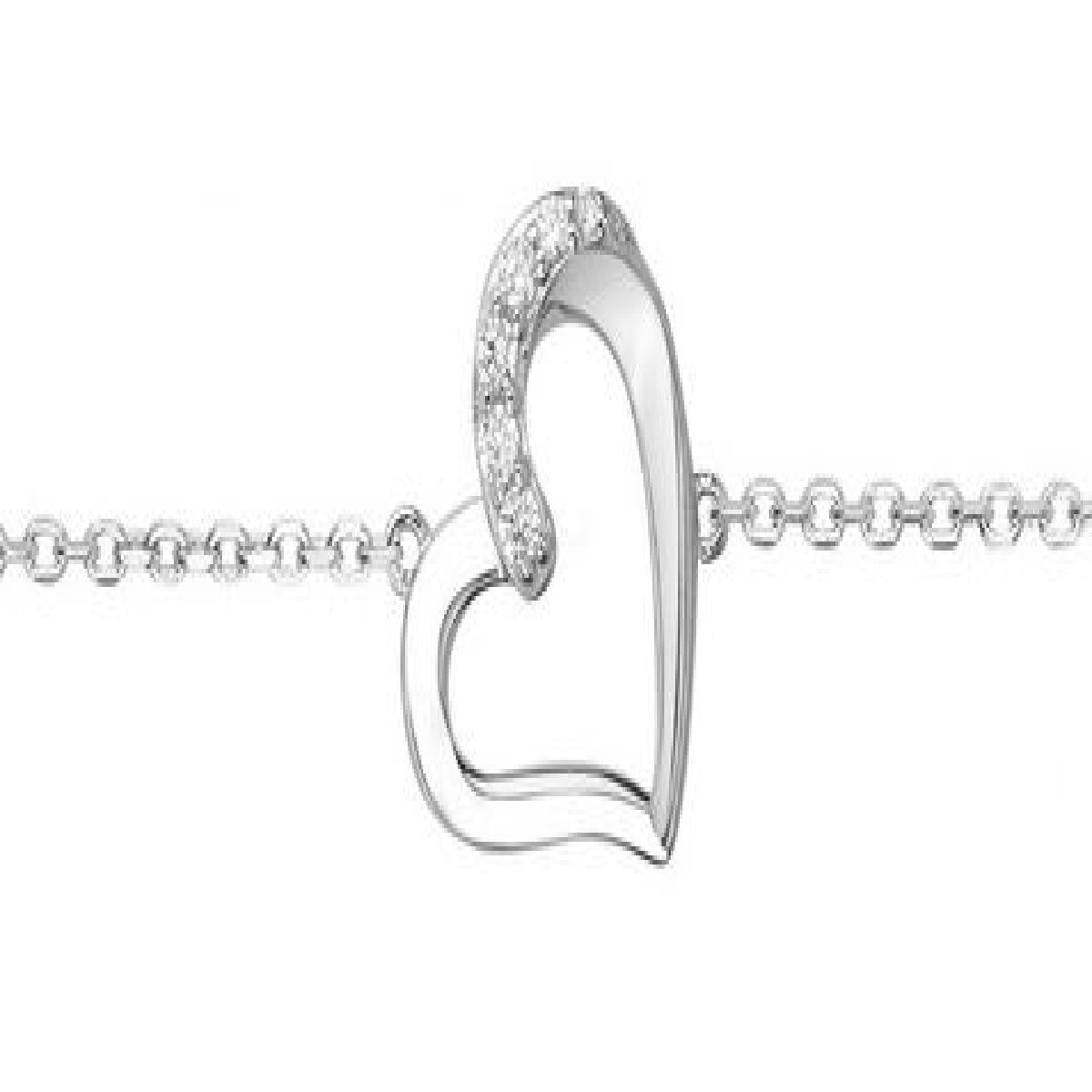 Bracelet AG925 – Argent Rhodié 925/1000 Chaîne Maille Forçat Avec Cœur Penché Et Zirconium