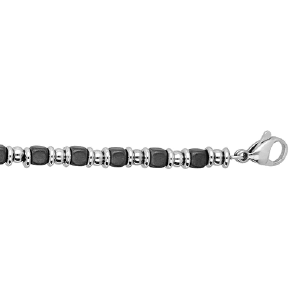 Bracelets Hématite cubique et billes grises motif géométrique – Acier inoxydable