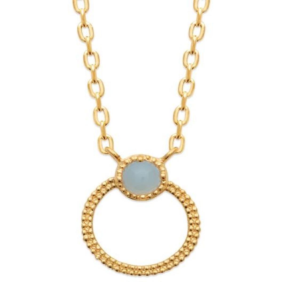 Collier Agathe – Plaqué Or Jaune 3 Microns et Agate Bleu Ronde Sertie Clos Mousqueton