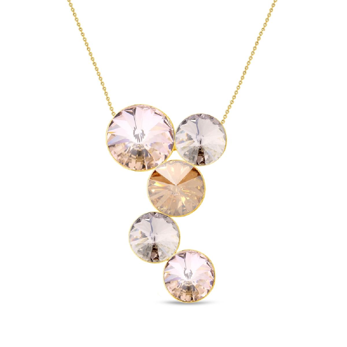 Collier Chaîne Longue AG925 Avec Cinq Cristaux Facettés Multicolores – Argent Doré 925/1000