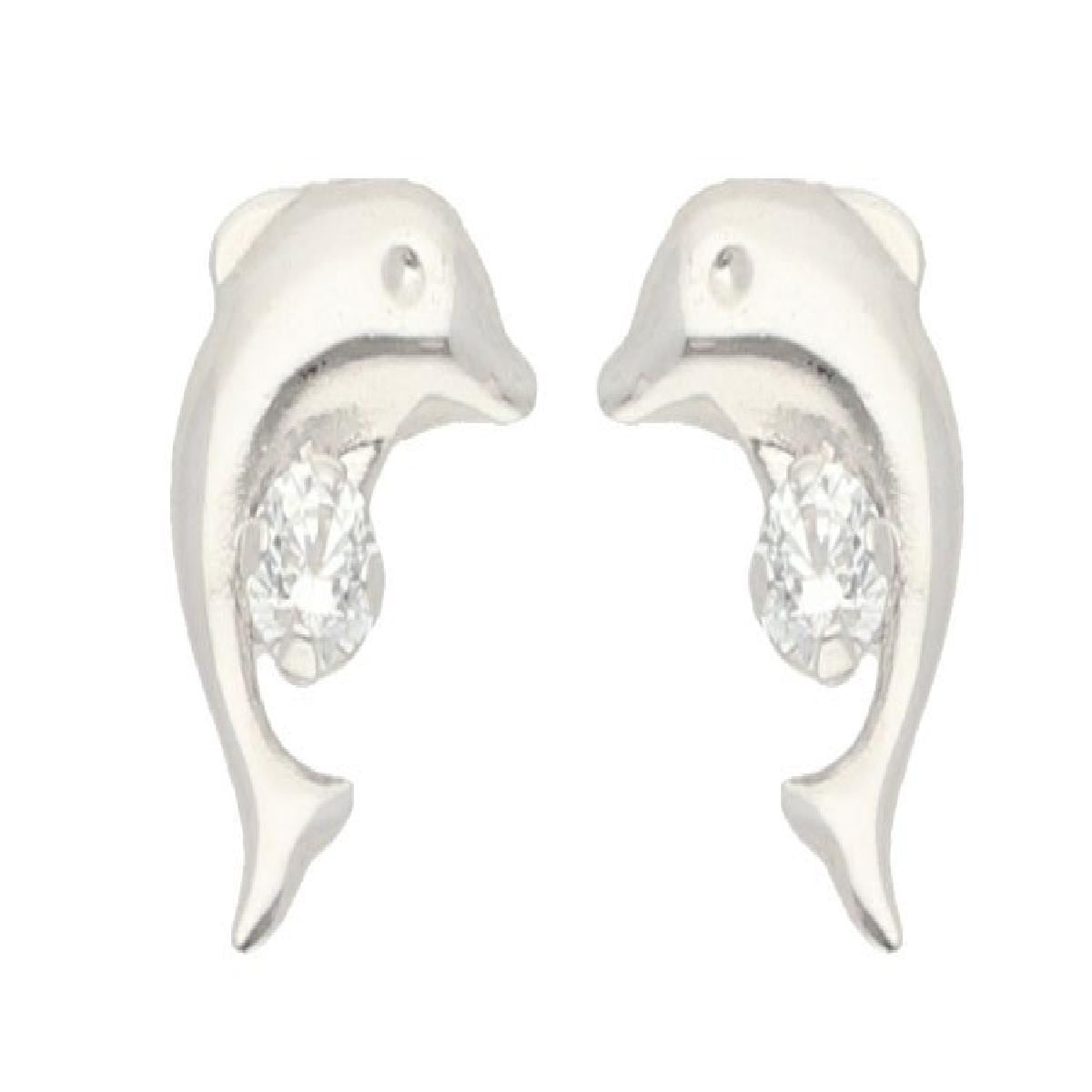 Boucles D'Oreilles Pour Enfant En Forme De Dauphin AU375 - Or 375/1000 Et Oxydes De Zirconium