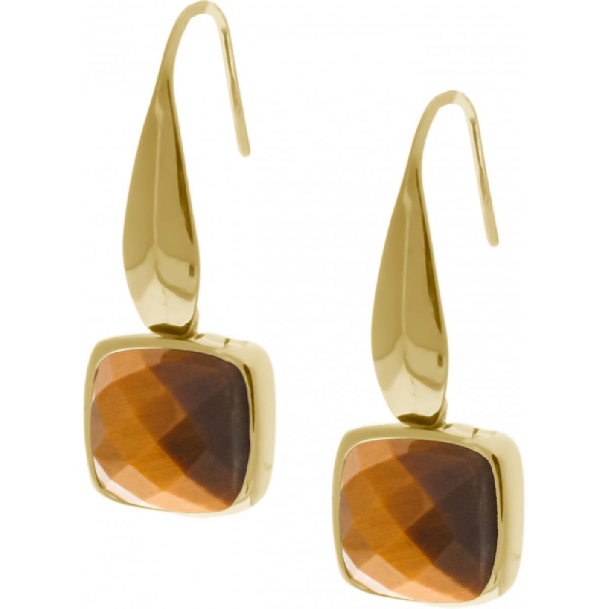 Boucles d'Oreilles Pendantes Oeil De Tigre Carré – Acier Inoxydable Doré, Facettes