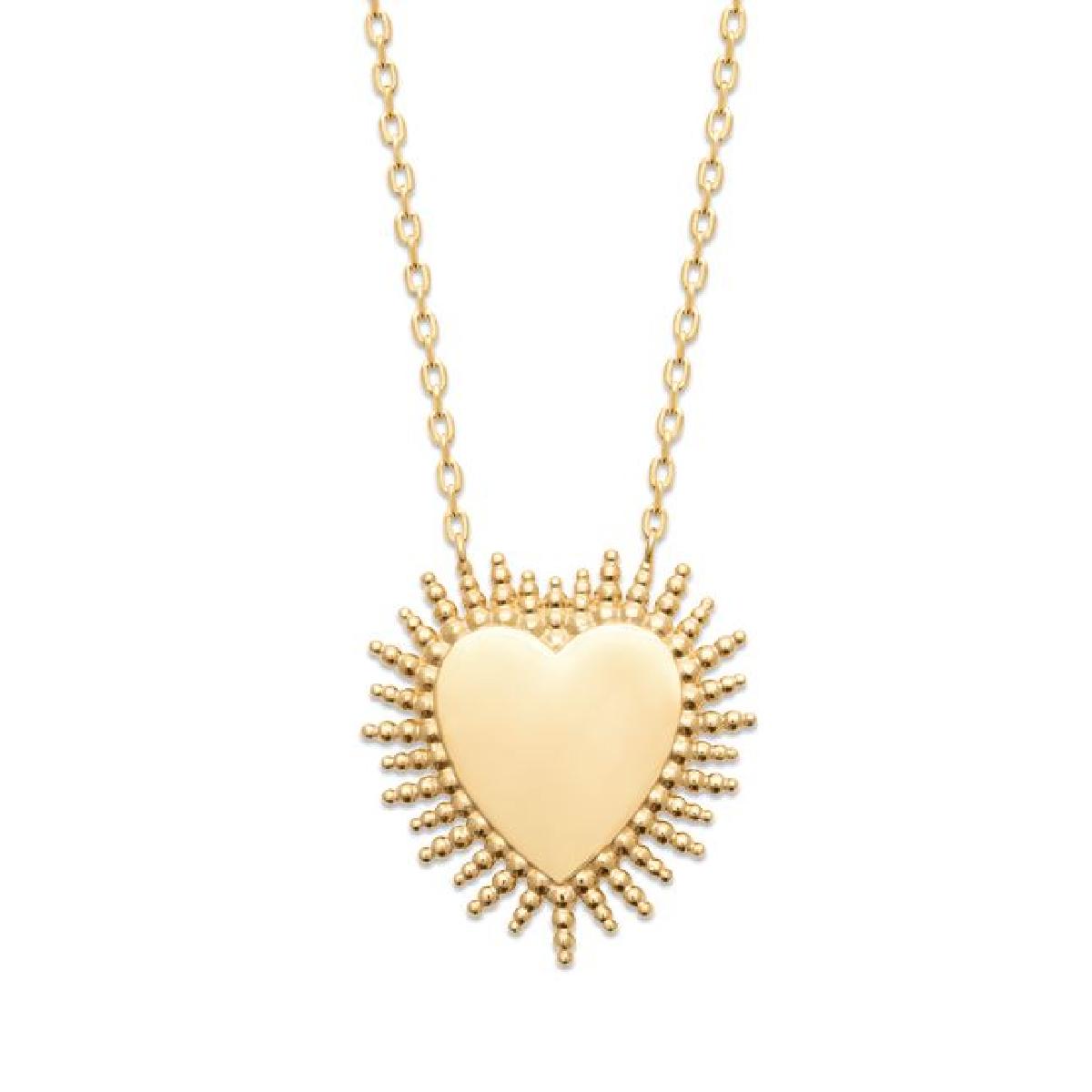 Collier Cœur Perlé Gravable Alliage Plaqué Or Jaune 750/1000 Épaisseur 3 Microns