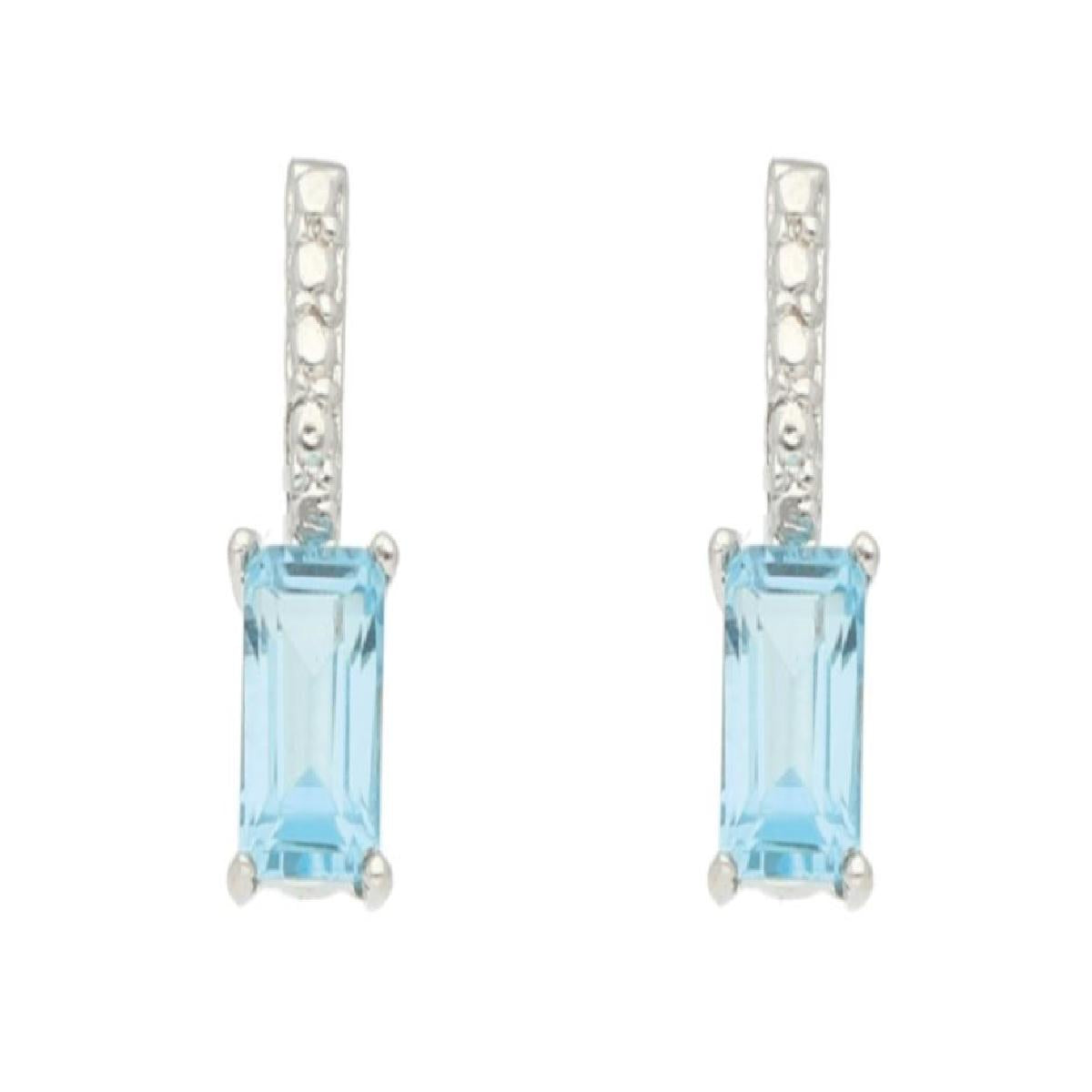 Boucles d'oreilles AU375 ALOÏZE Topaze Bleue Carrée et Zirconium Transparent – Or Blanc 375