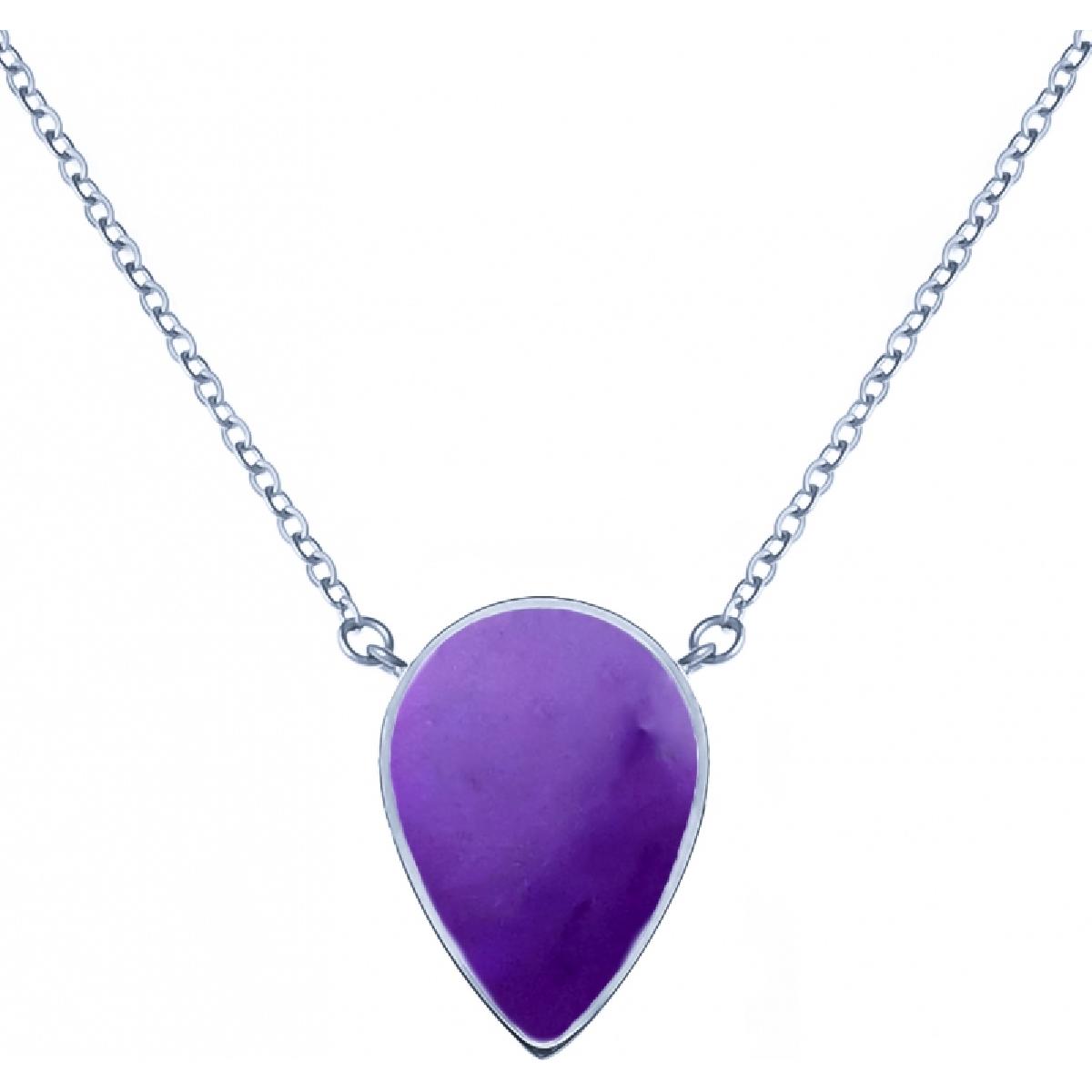 Collier Goutte Inversée Améthyste Naturelle Pendentif Détail Fin Version Classique – Acier