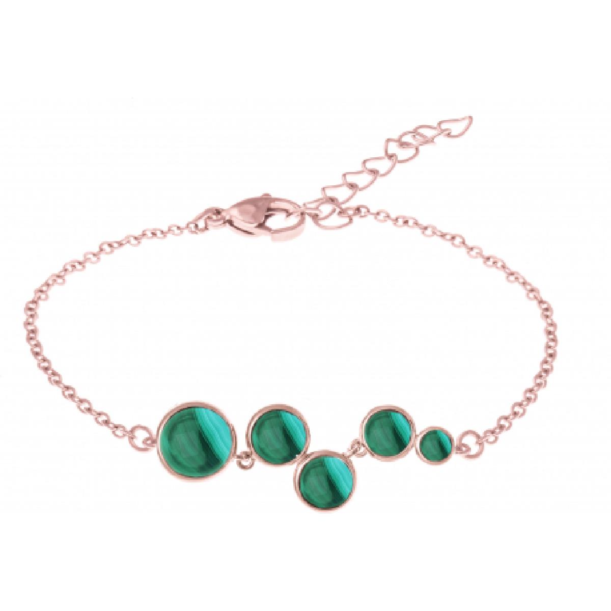 Bracelet Cercles Concentriques – Modèle Aurora En Acier Doré Rose Avec Malachite