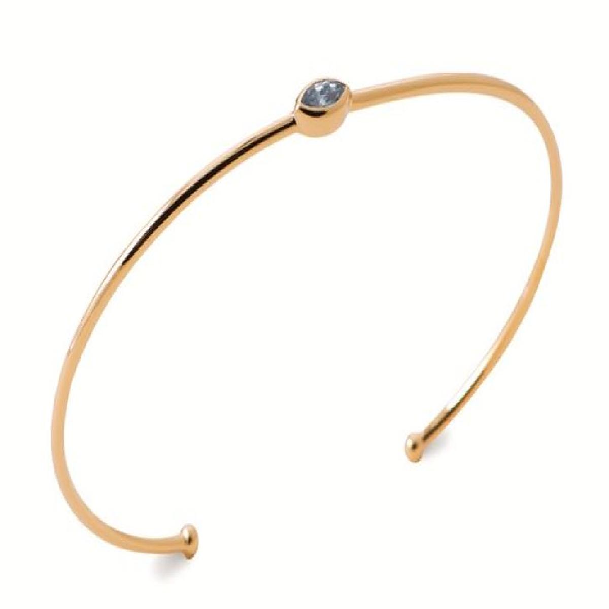 Bracelet Jonc Navette Bleu Oxyde De Zirconium Serti Clos Sculpté - Plaqué Or Jaune