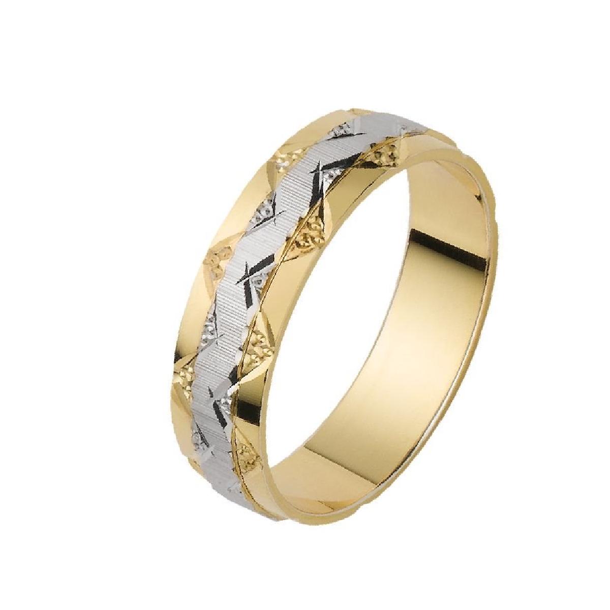 Alliances à Motifs Vague Diamantée Texturée – Or Jaune et Blanc Palladié 750/1000