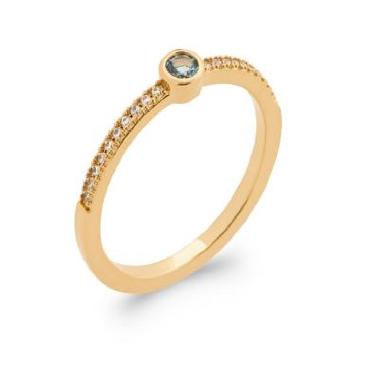 Bagues Zirconium Bleu Solitaire Serti Clos Sur Moitié Finement Travaillées – Or Jaune 18 Carats