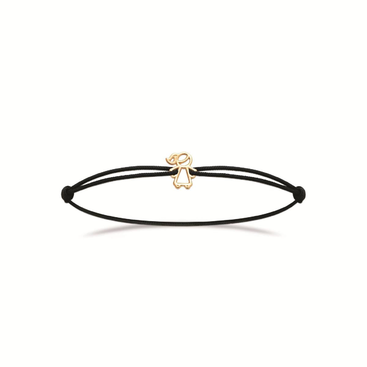 Bracelet plaqué or cordon noir fille