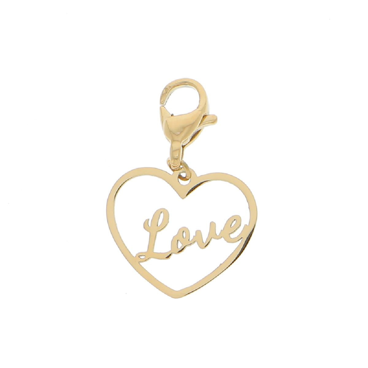 Pendentifs Cœur Ajouré Love Gravé Au Centre Motif Ouvert Support Compatible Chaînes À Large Maille – Acier Doré