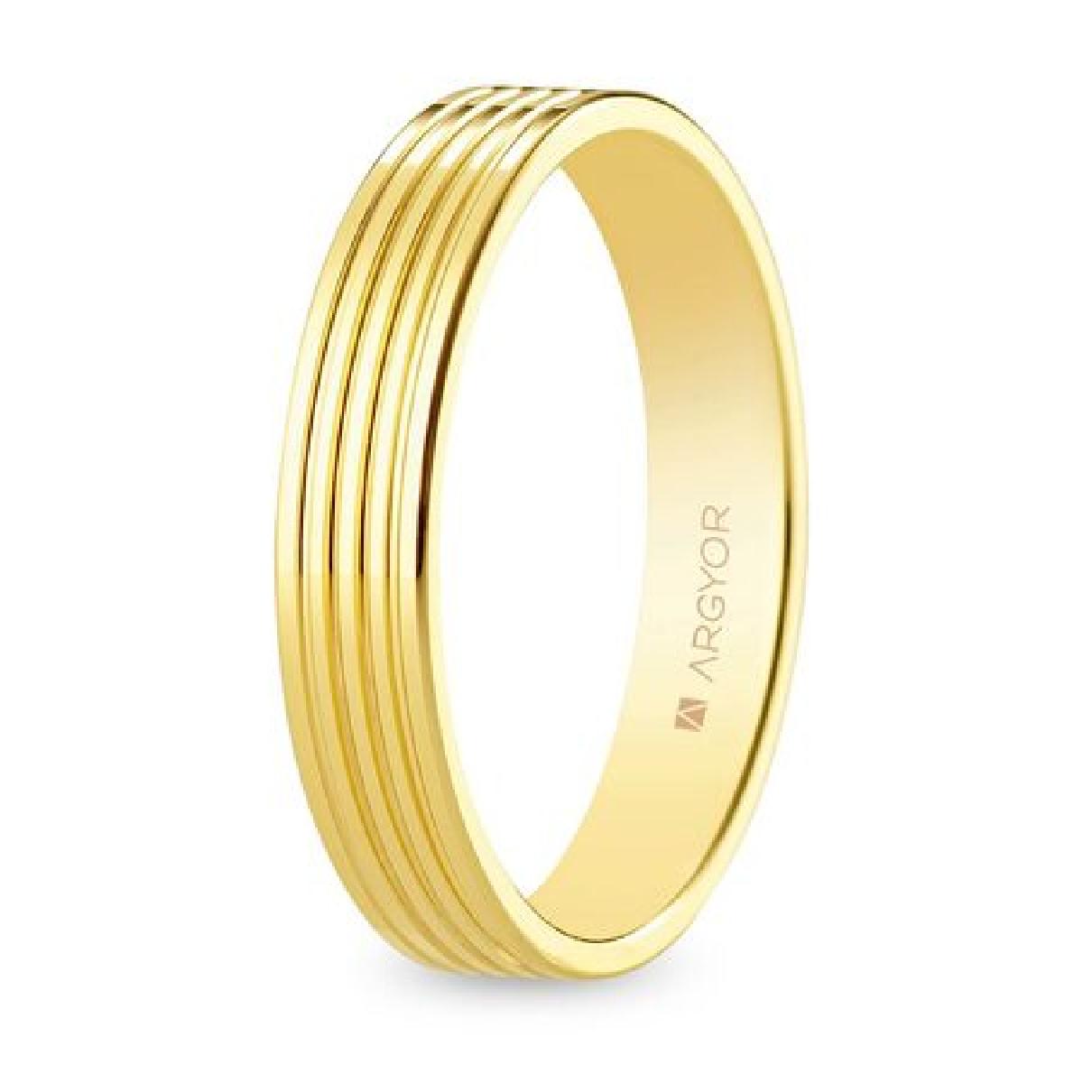 Alliances à Motifs Géométriques Gravés à la Main – AU750 Or Jaune 18 Carats Finition Satinée