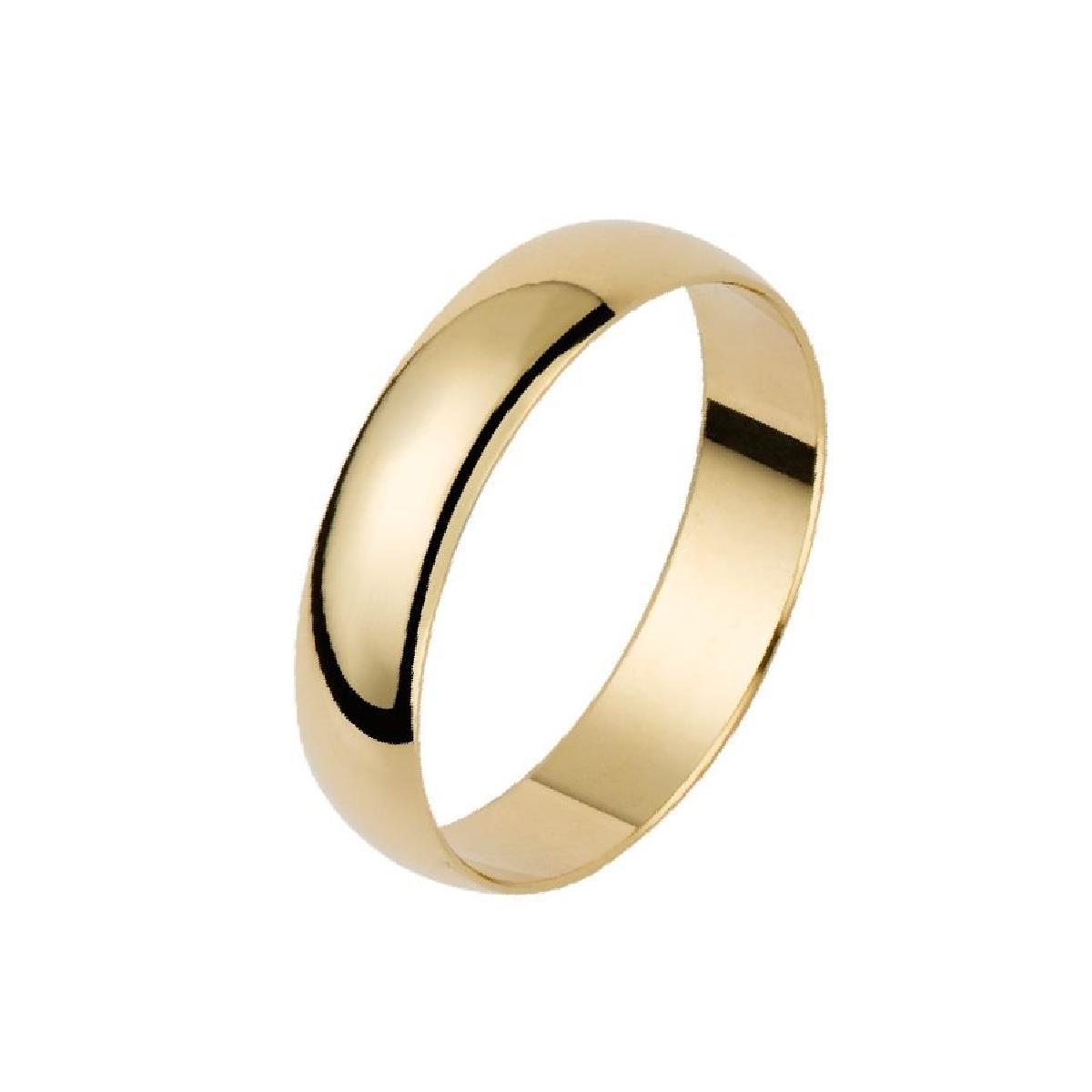 Alliances Lisses Demi-Jonc 3,5 Mm Intérieur Plat Poli Brillant – Or Jaune 18 Carats