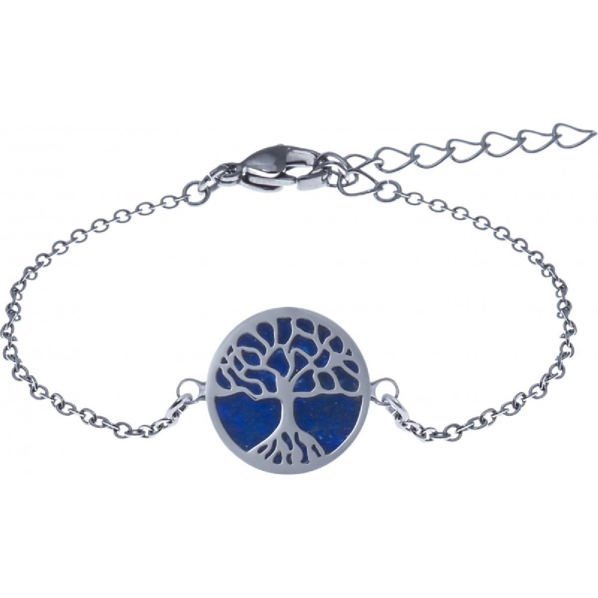 Bracelet Arbre De Vie Lapis Lazuli Naturel Gravé et Poli – Acier Inoxydable Satiné