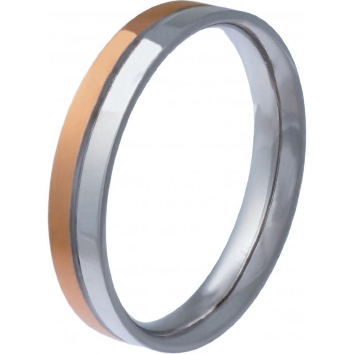 Bague Homme Bicolore Rainurée – Titane Argenté et Rosé, Largeur 3 mm, Tailles 54 à 72