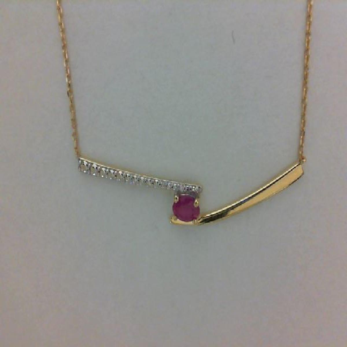 Collier AU375 Rubis Serti Griffes Horizontales Et Diamants Pavés – Or Jaune 9 Carats