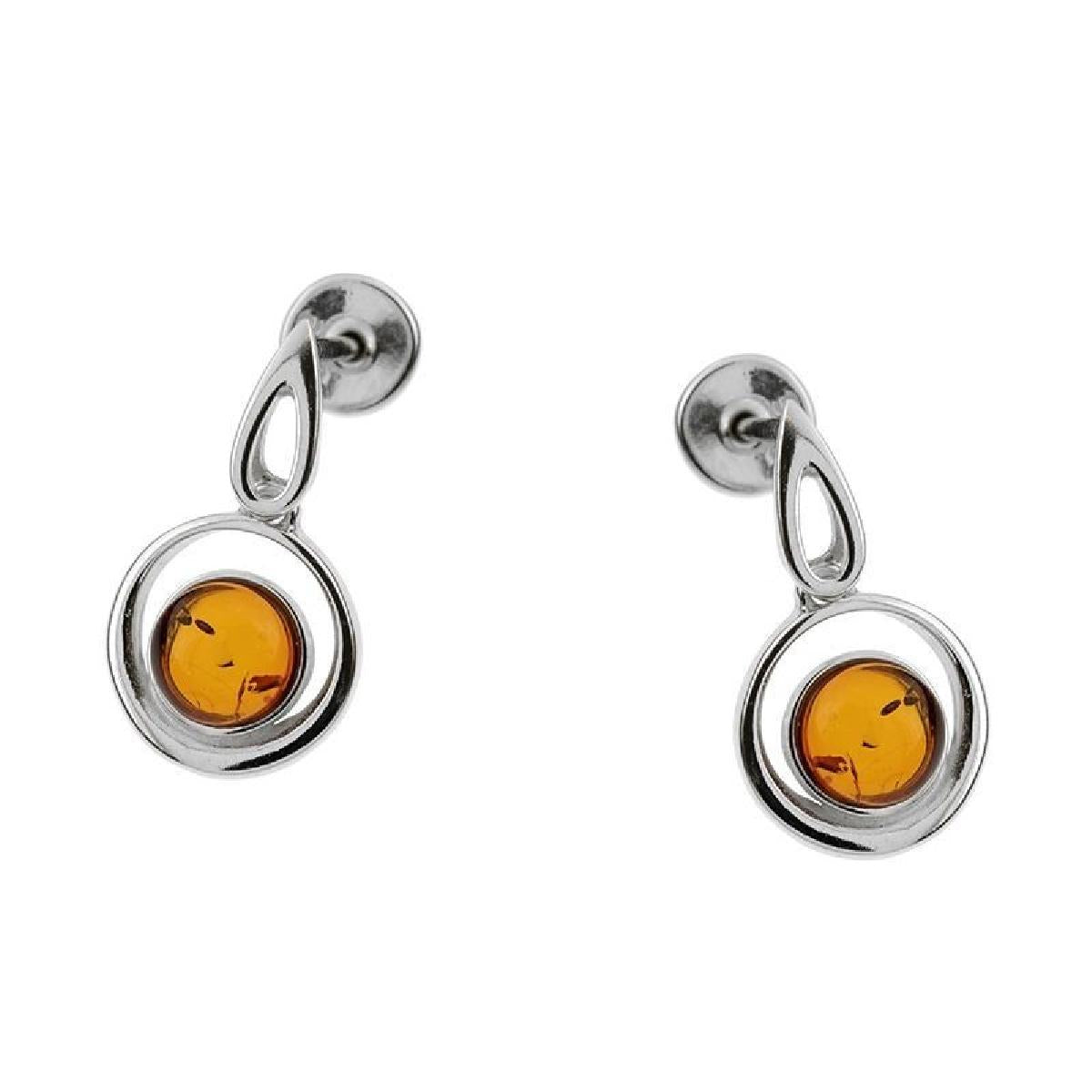 Créole Dormeuse Pampilles Ambre Modèle Antique Gravé Motif Floral Finement Travaillé – Argent 925