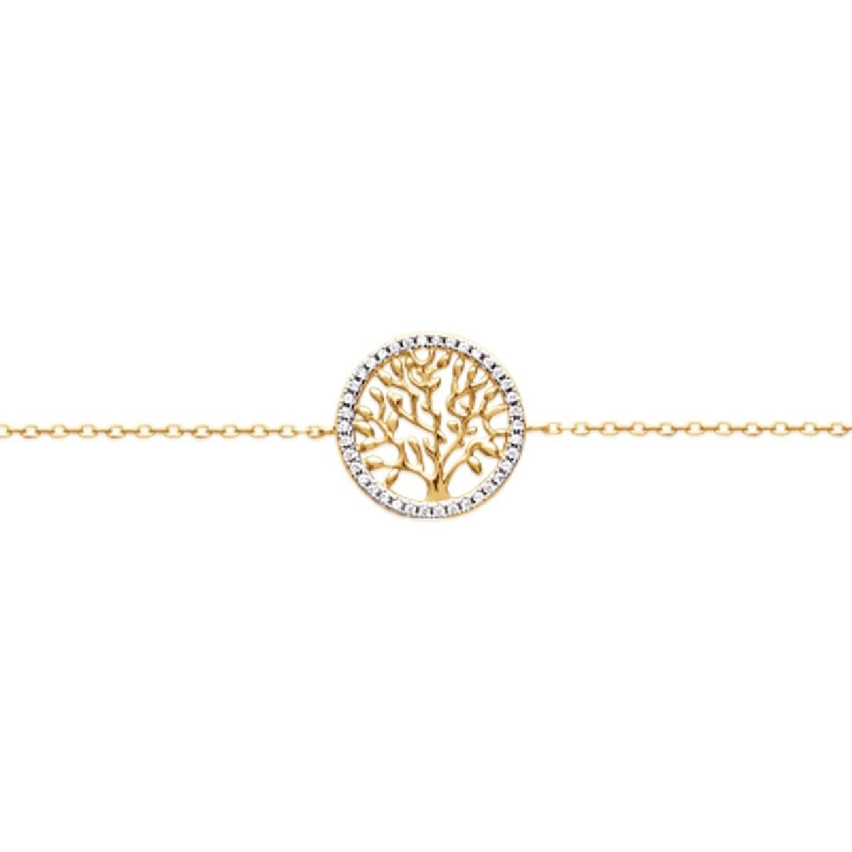 Bracelet Arbre De Vie Gravé – Or Jaune Plaqué 750/1000 3 Microns Longueur 18 Cm Anneau Intermédiaire