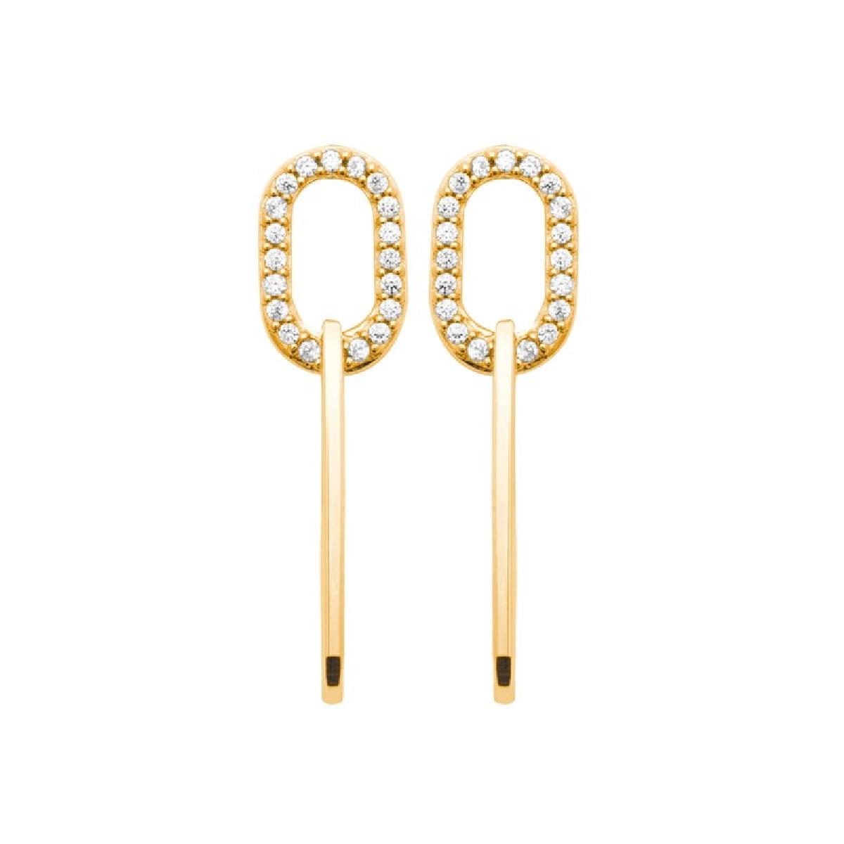 Boucles D'Oreilles Zirconium Et Oxydes Brillants Longueur 25 Millimètres – Or Jaune 18 Carats