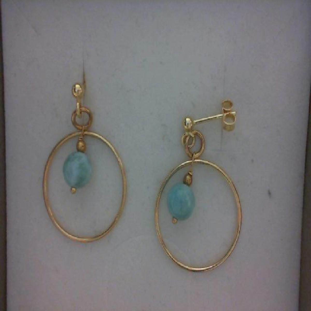 Créoles en argent doré cercle et Larimar