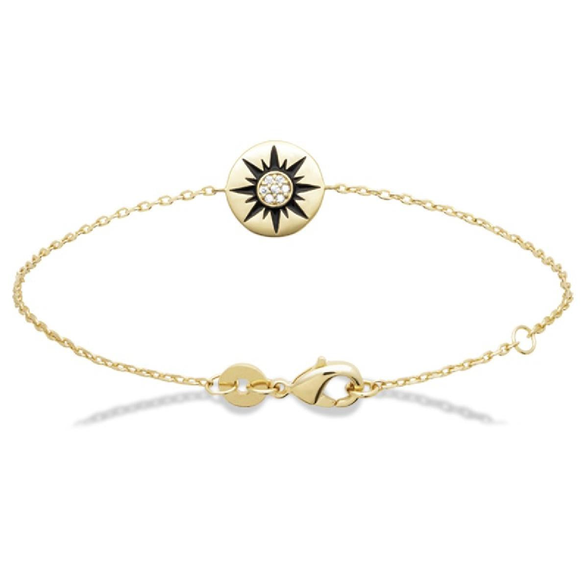 Bracelet Zirconium Pastille Ronde Sertie D’Oxydes Motif Étoile Émail Noir – Or Jaune 18 Carats