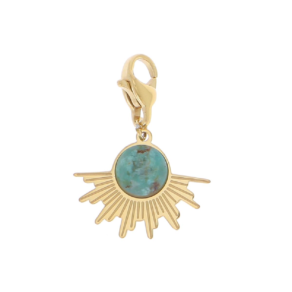Pendentif Demi-Soleil Turquoise Africaine Véritable Serti Cabochon Brillant – Acier Doré